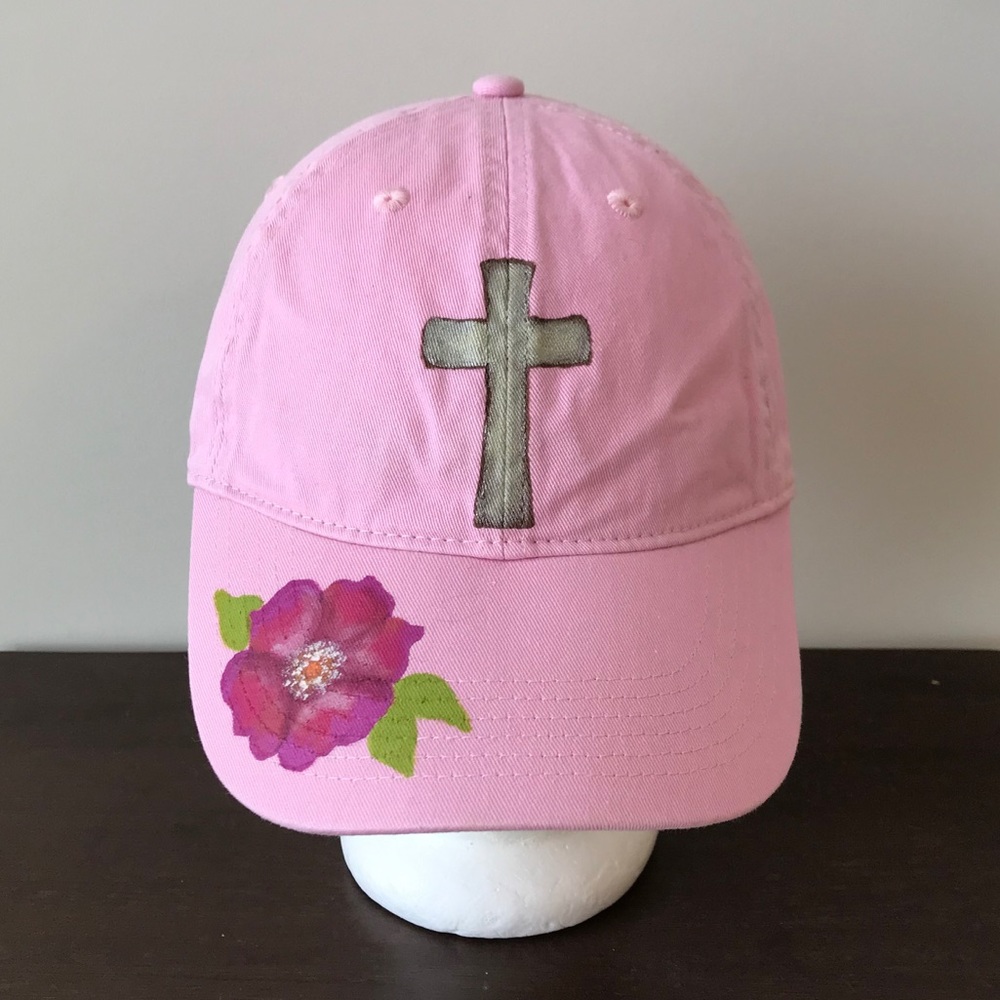 Women’s Cap with Cross and Rose in Pink NWT